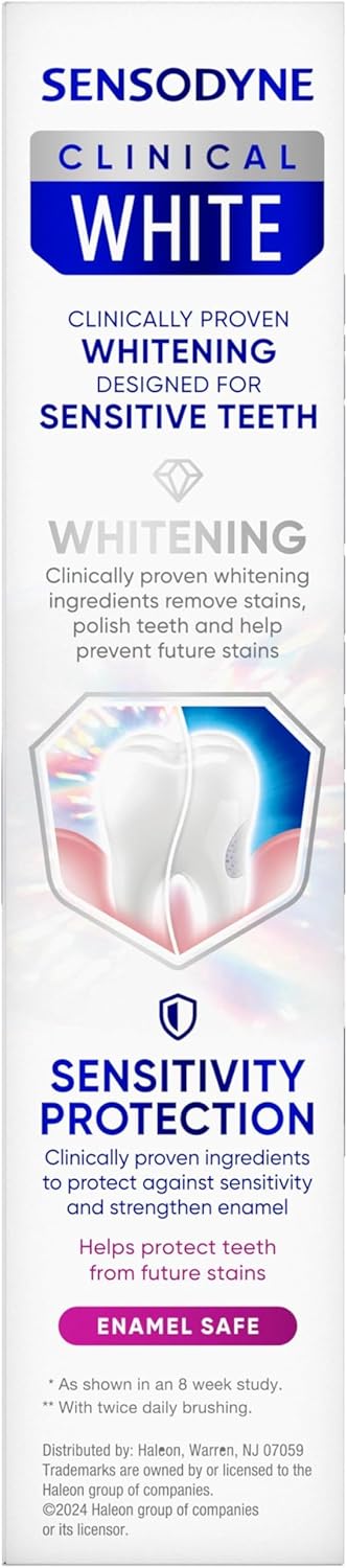 Sensodyne Clinical White Toothpaste Clinically Proven Whitening for Sensitive Teeth, Stain Protector, 3.4 oz x 3 Mint 3.4 Ounce (Pack of 3)