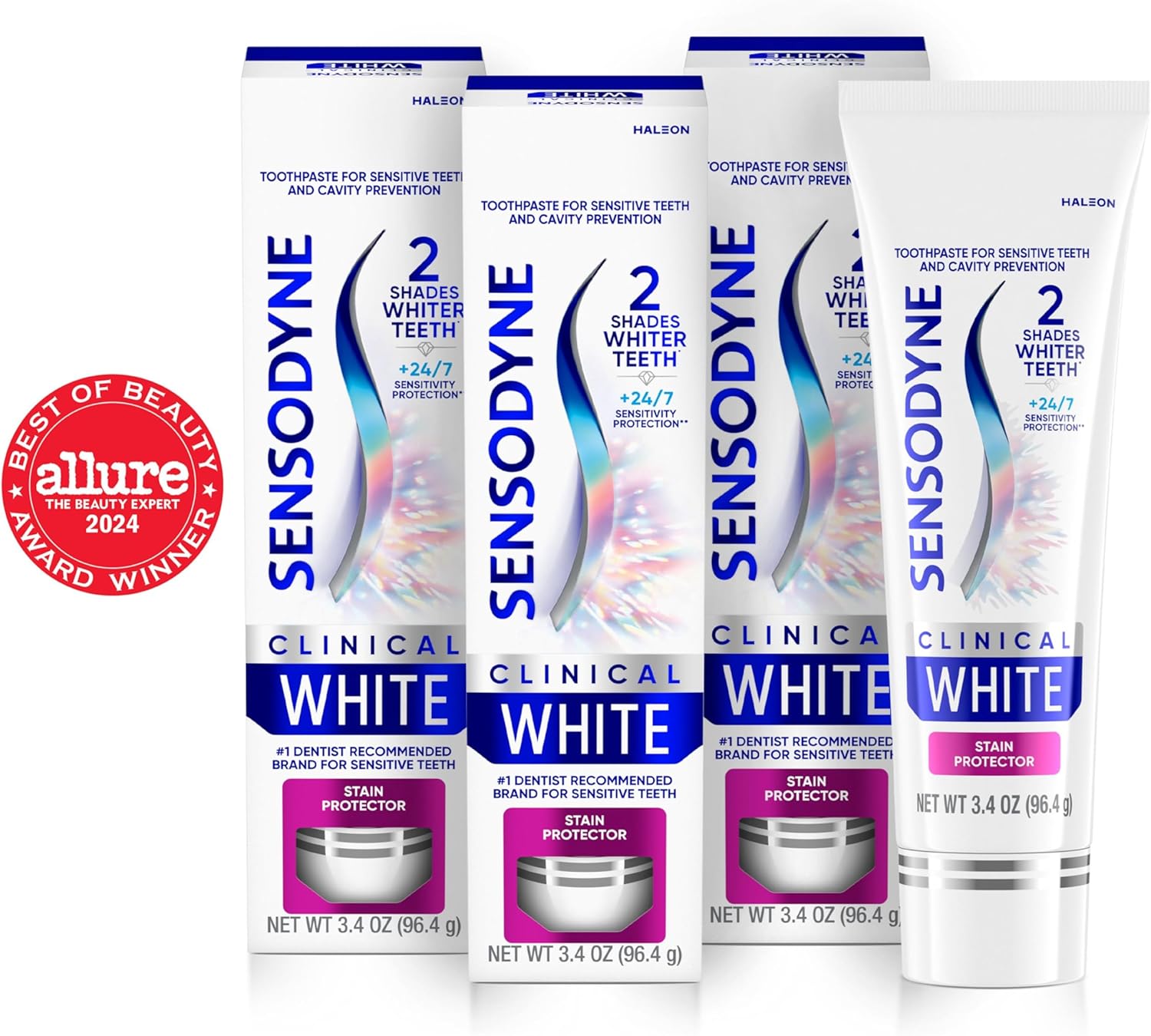Sensodyne Clinical White Toothpaste Clinically Proven Whitening for Sensitive Teeth, Stain Protector, 3.4 oz x 3 Mint 3.4 Ounce (Pack of 3)