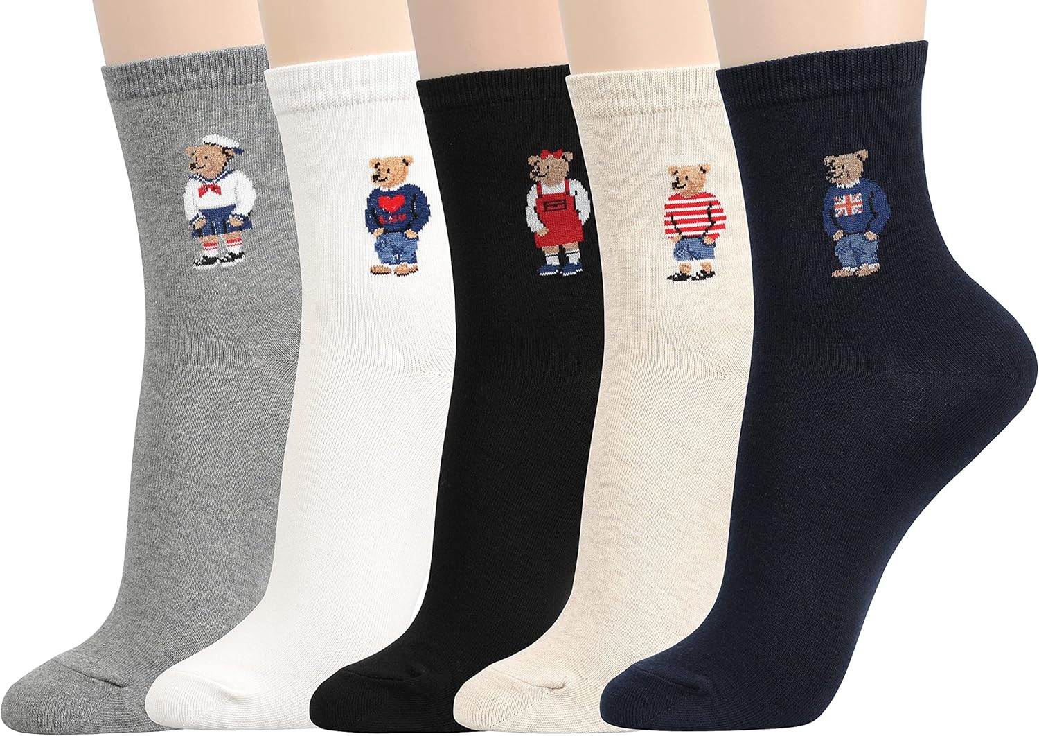 Women's Cool Animal Fun Crazy Socks (Bear 5 Pairs)