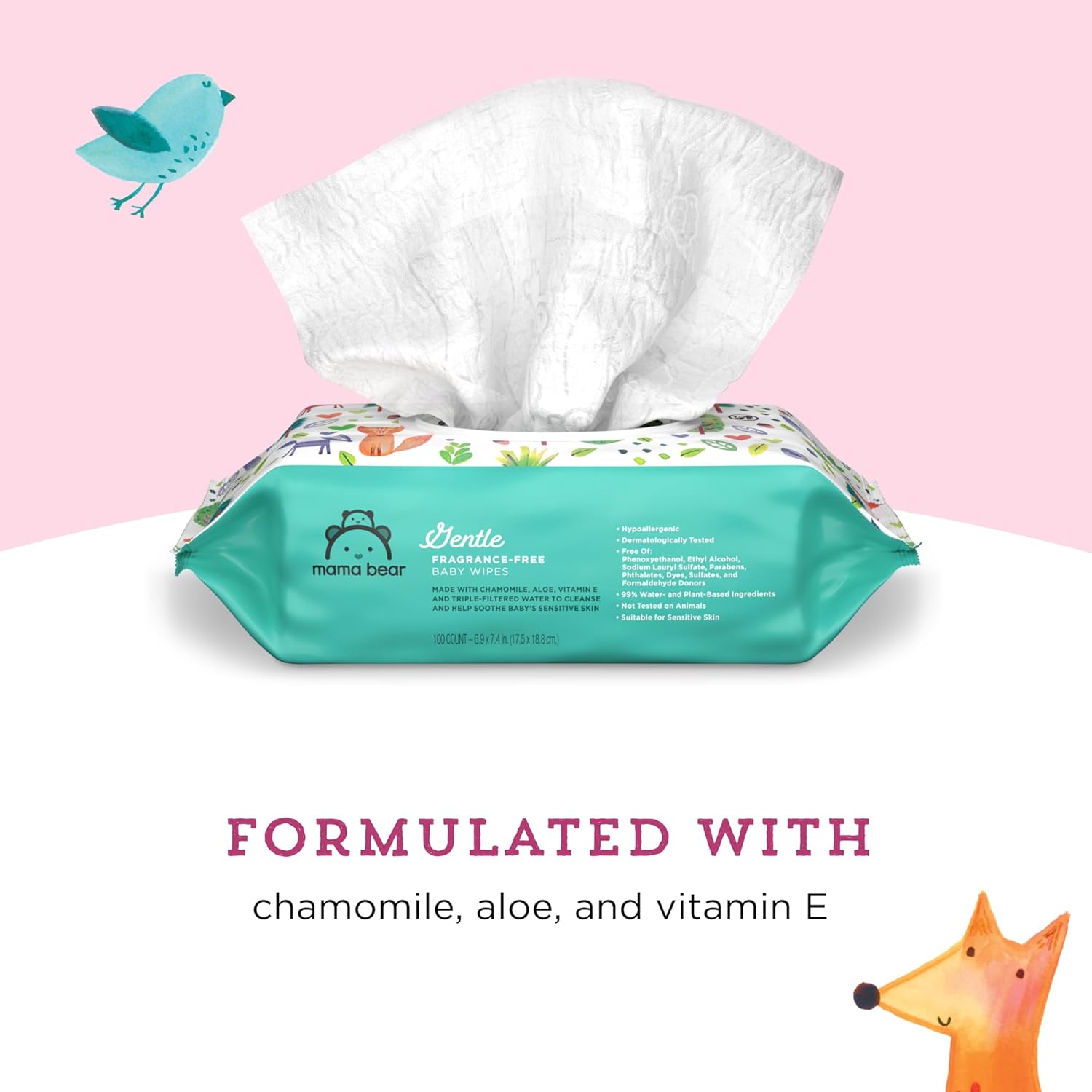 Amazon Brand - Mama Bear Gentle Fragrance Free Baby Wipes, Hypoallergenic, Sensitive Skin, Unscented, 800 Count (8 Packs of 100) 100 Count (Pack of 8)