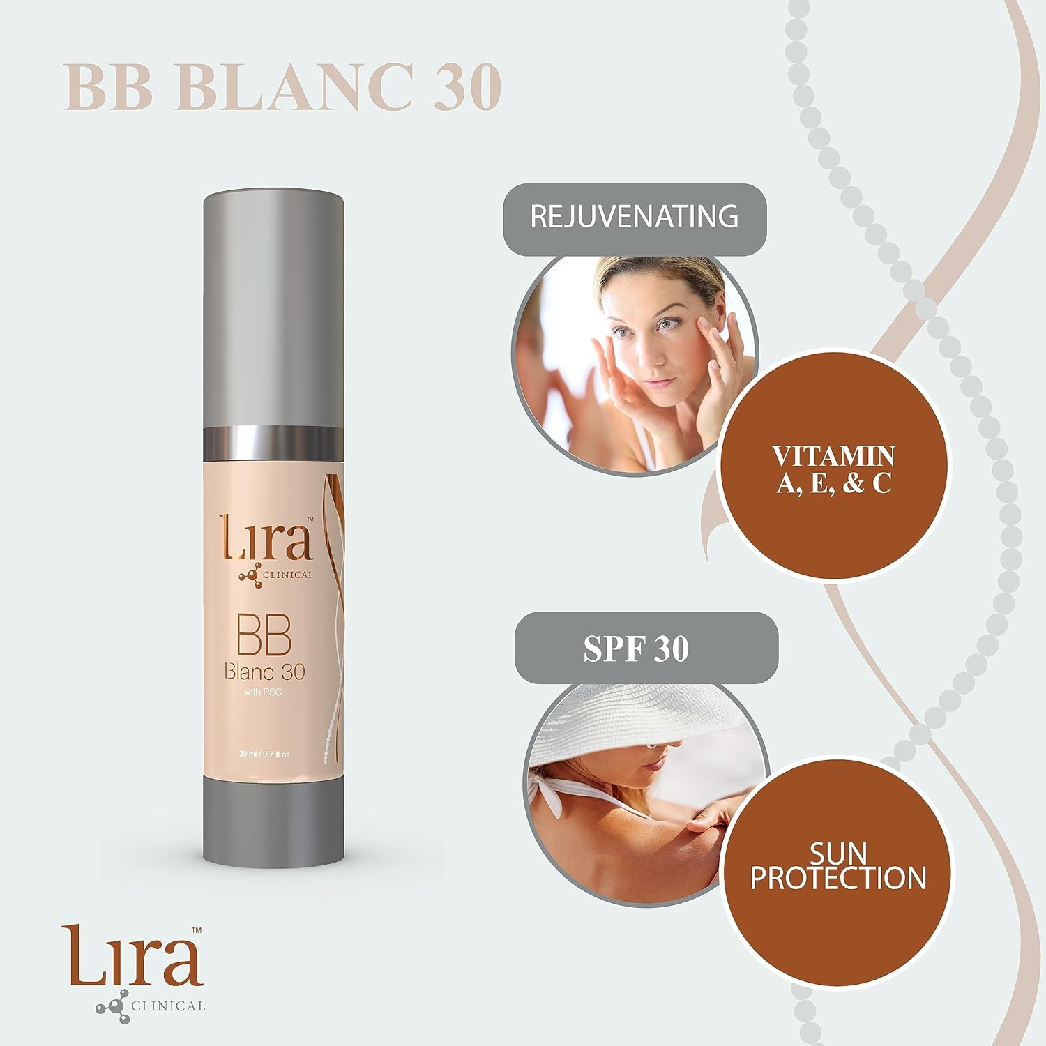 Lira Clinical BB Cream - SPF 30 Tinted BB Cream with PSC & Vitamins - Full Coverage - 0.7 fl oz. (Blanc 30) 0.7 Fl Oz (Pack of 1) BB Blanc 30