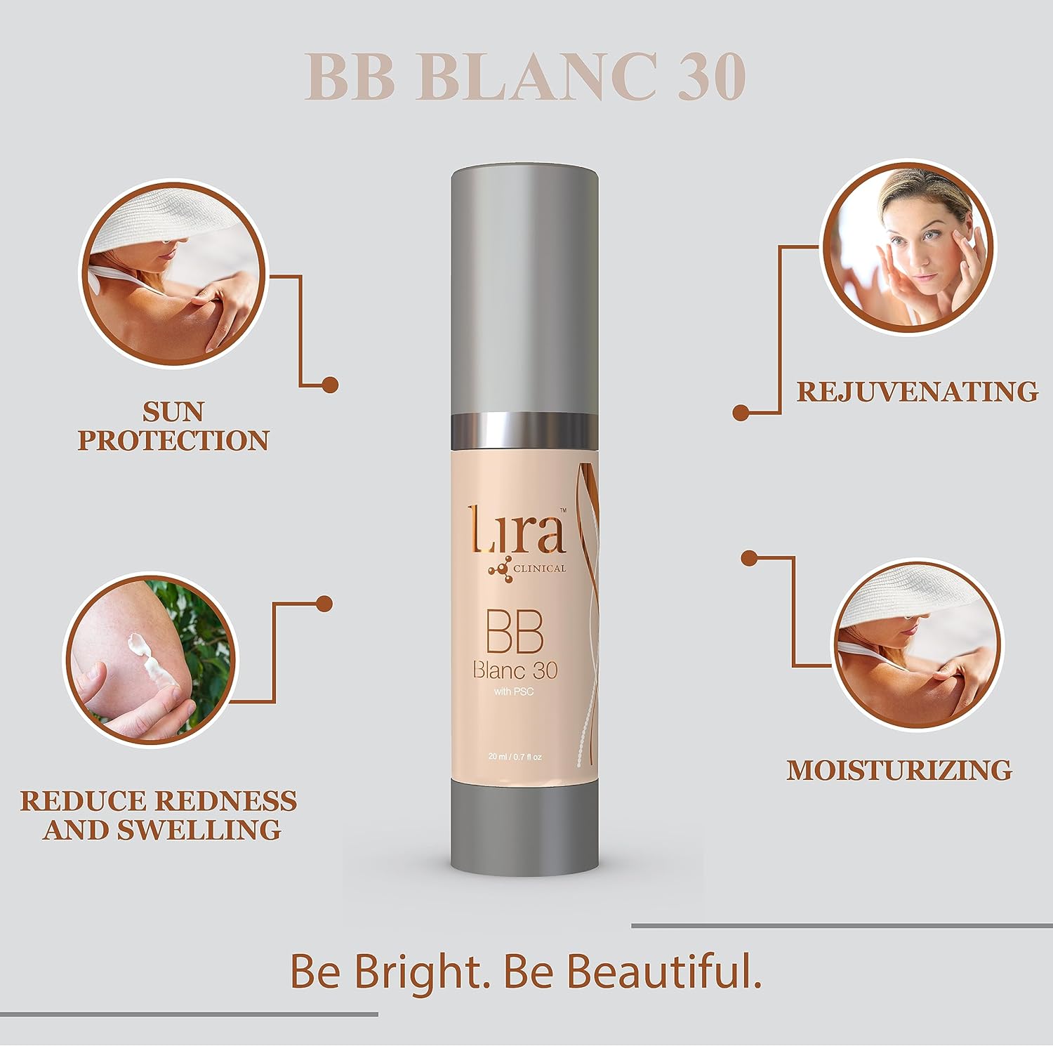 Lira Clinical BB Cream - SPF 30 Tinted BB Cream with PSC & Vitamins - Full Coverage - 0.7 fl oz. (Blanc 30) 0.7 Fl Oz (Pack of 1) BB Blanc 30