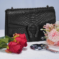 Aiqudou Crossbody Bag and Satchel Purse for Women - Fashion Snake Print Chain Purse Luxury PU Leather HandBag Black