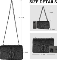 Aiqudou Crossbody Bag and Satchel Purse for Women - Fashion Snake Print Chain Purse Luxury PU Leather HandBag Black