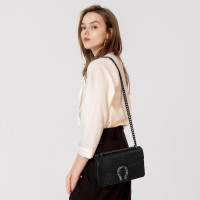 Aiqudou Crossbody Bag and Satchel Purse for Women - Fashion Snake Print Chain Purse Luxury PU Leather HandBag Black
