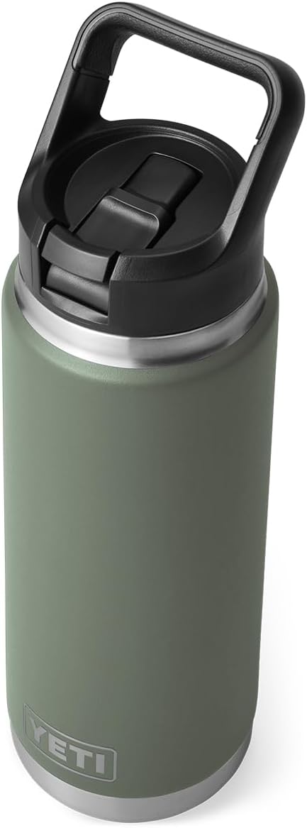 YETI Rambler 26 oz Bottle, Vacuum Insulated, Stainless Steel with Straw Cap, Camp Green