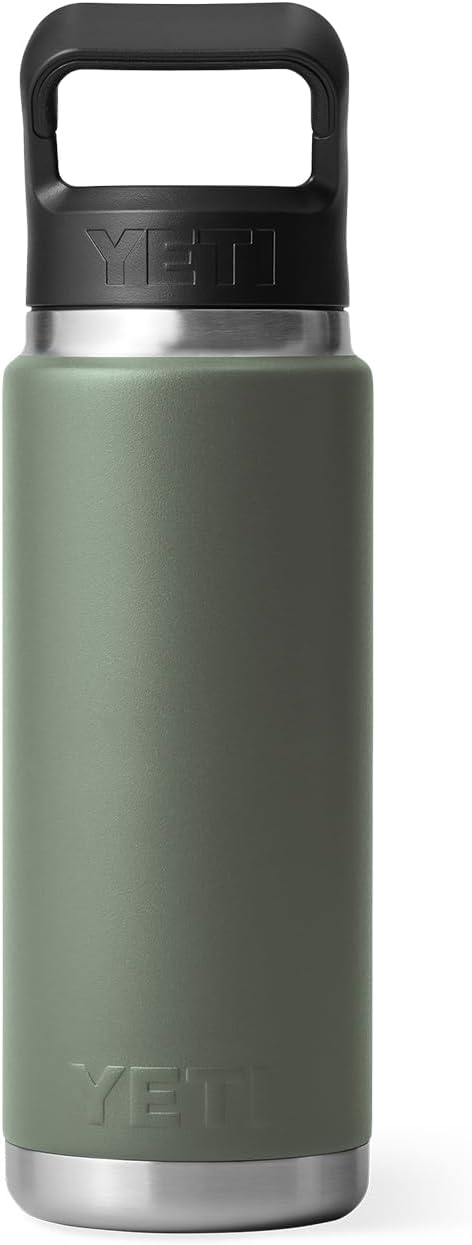 YETI Rambler 26 oz Bottle, Vacuum Insulated, Stainless Steel with Straw Cap, Camp Green