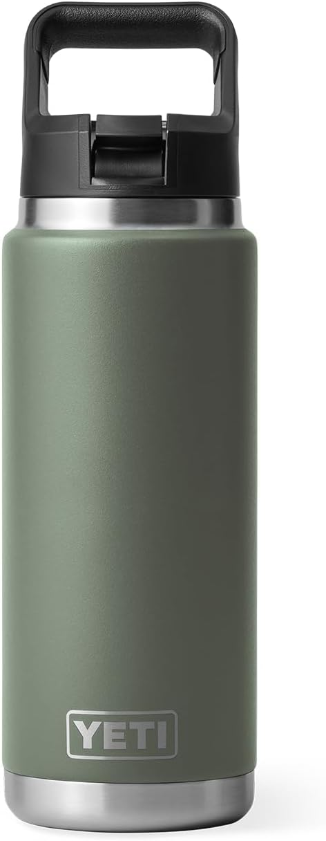 YETI Rambler 26 oz Bottle, Vacuum Insulated, Stainless Steel with Straw Cap, Camp Green