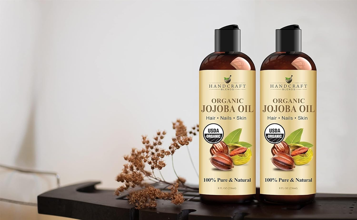 Handcraft Blends USDA Organic Jojoba Oil | Cold-Pressed | 8 Fl Oz | 100% Pure & Natural | for Hair, Skin & Face | Premium Grade Carrier Oil | for Massage & Aromatherapy | Hexane-Free 8 Fl Oz (Pack of 1)
