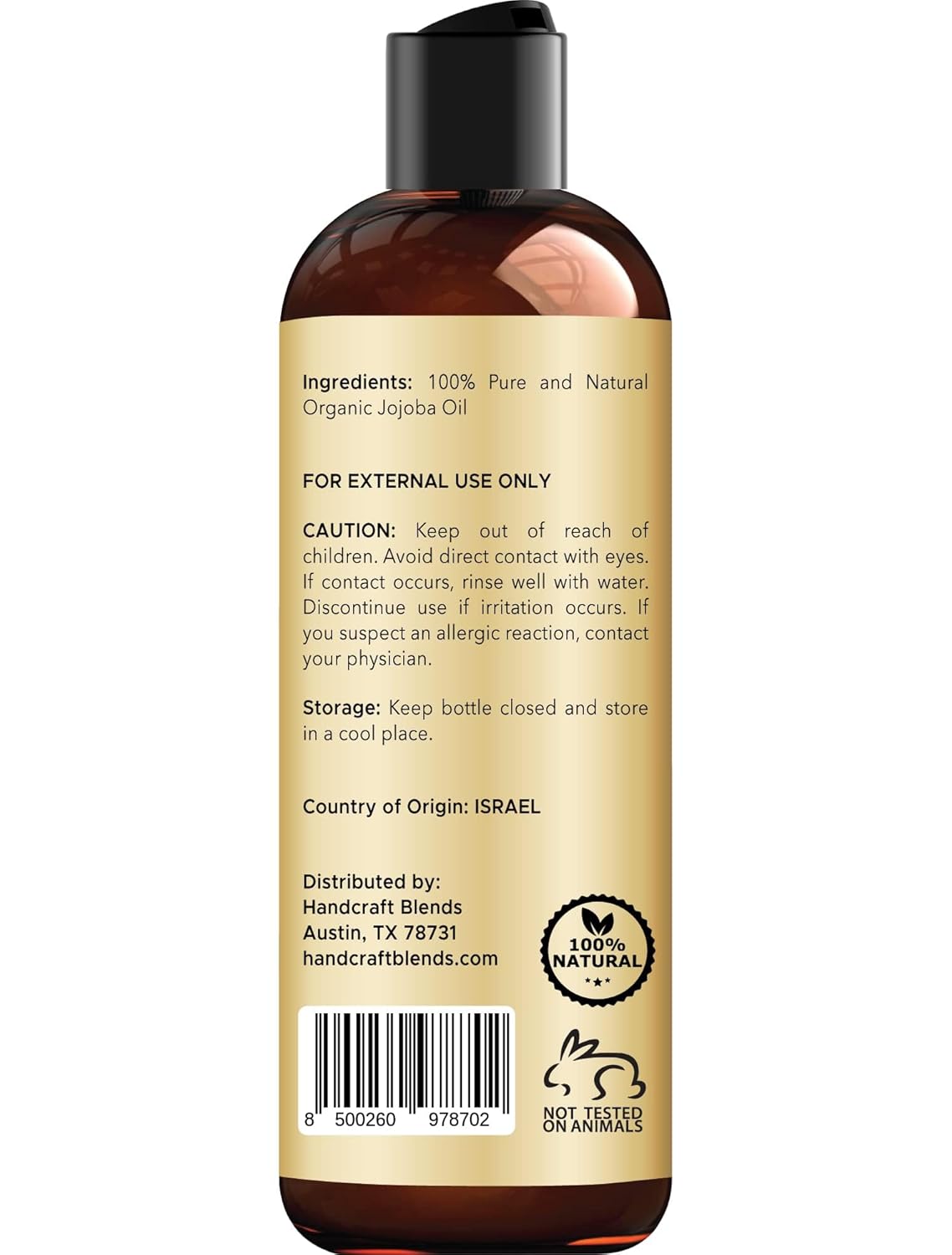 Handcraft Blends USDA Organic Jojoba Oil | Cold-Pressed | 8 Fl Oz | 100% Pure & Natural | for Hair, Skin & Face | Premium Grade Carrier Oil | for Massage & Aromatherapy | Hexane-Free 8 Fl Oz (Pack of 1)