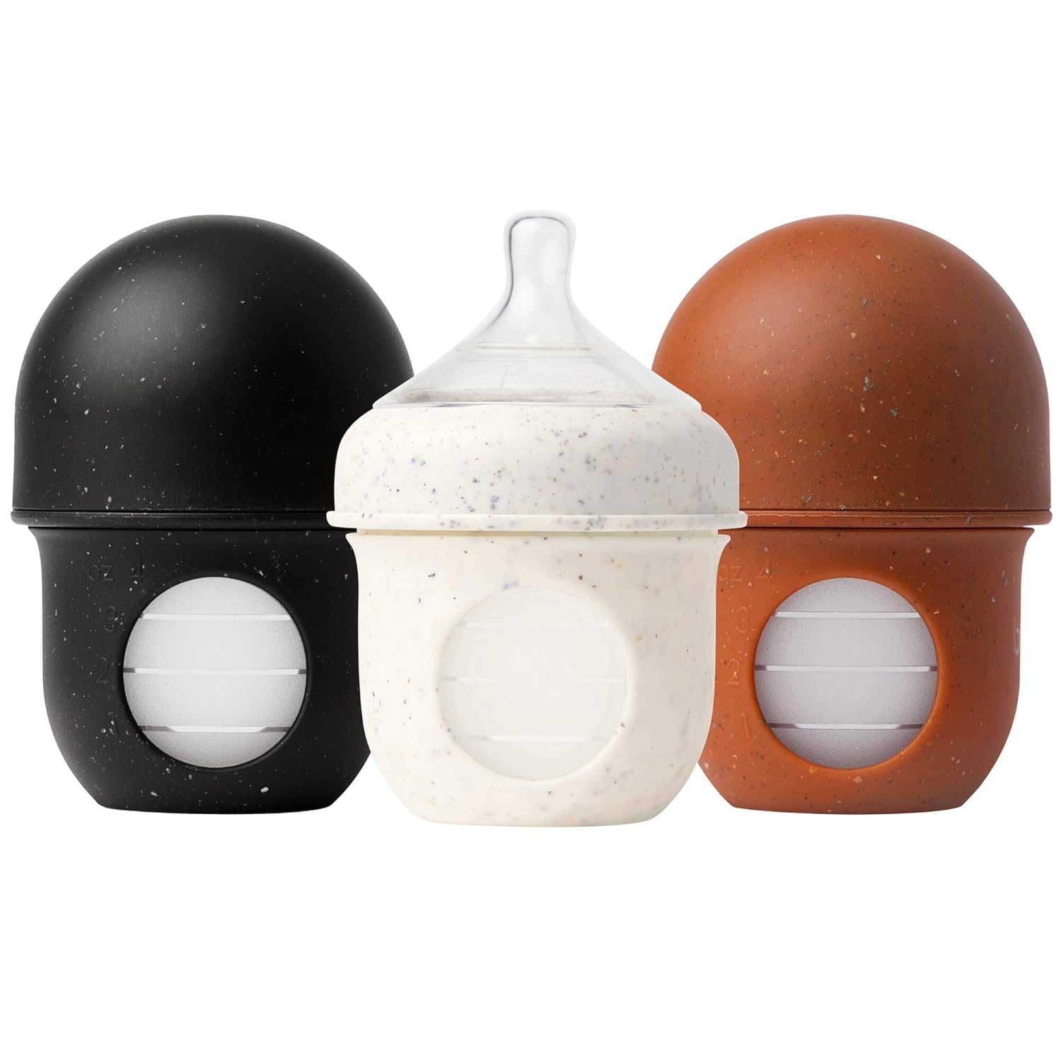 Boon Nursh Reusable Silicone Pouch Baby Bottles - Slow Flow Nipple - Silicone Baby Bottle Pouch and Nipple - Baby Feeding Essentials - Speckle - 0-3 Months - 3 Count - 4 Ounce Speckle 4 Ounce (Pack of 3)