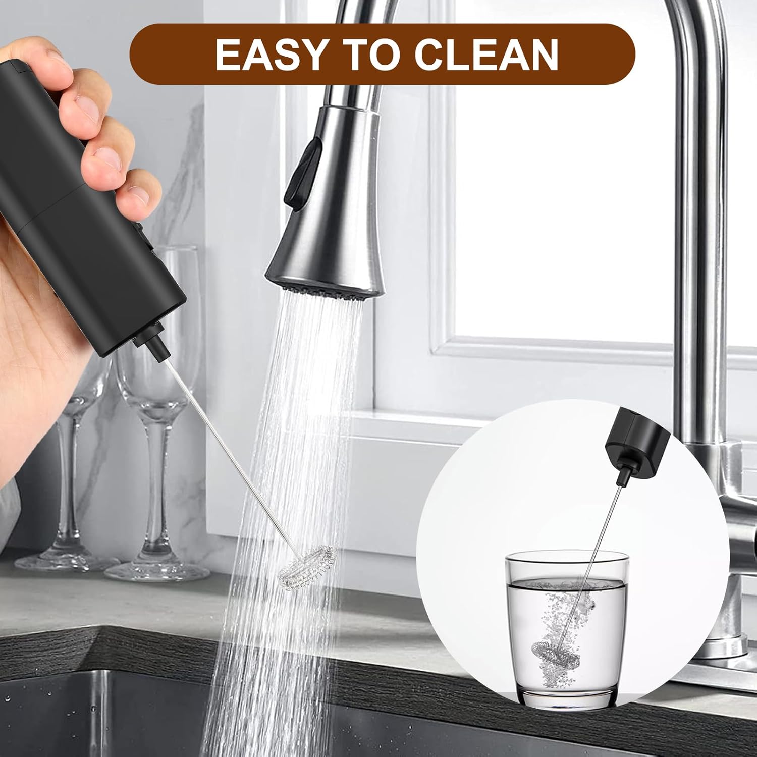 Milk Frother, Battery Operated Whisk Maker, Drink Mixer, Milk Frother Handheld for Coffee, Latte, Cappuccino, Matcha, Electric Milk Frother, Black