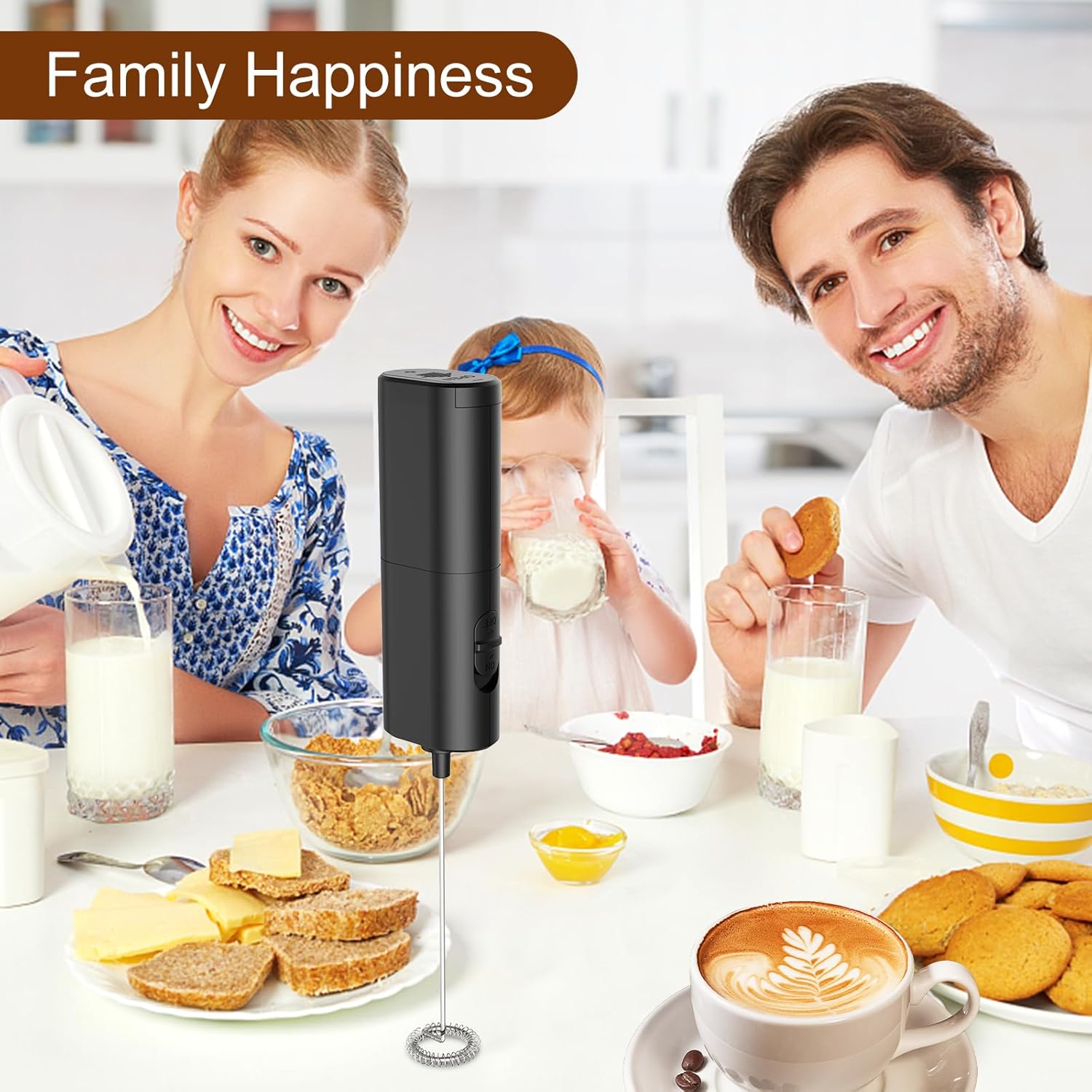 Milk Frother, Battery Operated Whisk Maker, Drink Mixer, Milk Frother Handheld for Coffee, Latte, Cappuccino, Matcha, Electric Milk Frother, Black