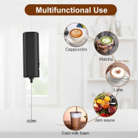 Milk Frother, Battery Operated Whisk Maker, Drink Mixer, Milk Frother Handheld for Coffee, Latte, Cappuccino, Matcha, Electric Milk Frother, Black