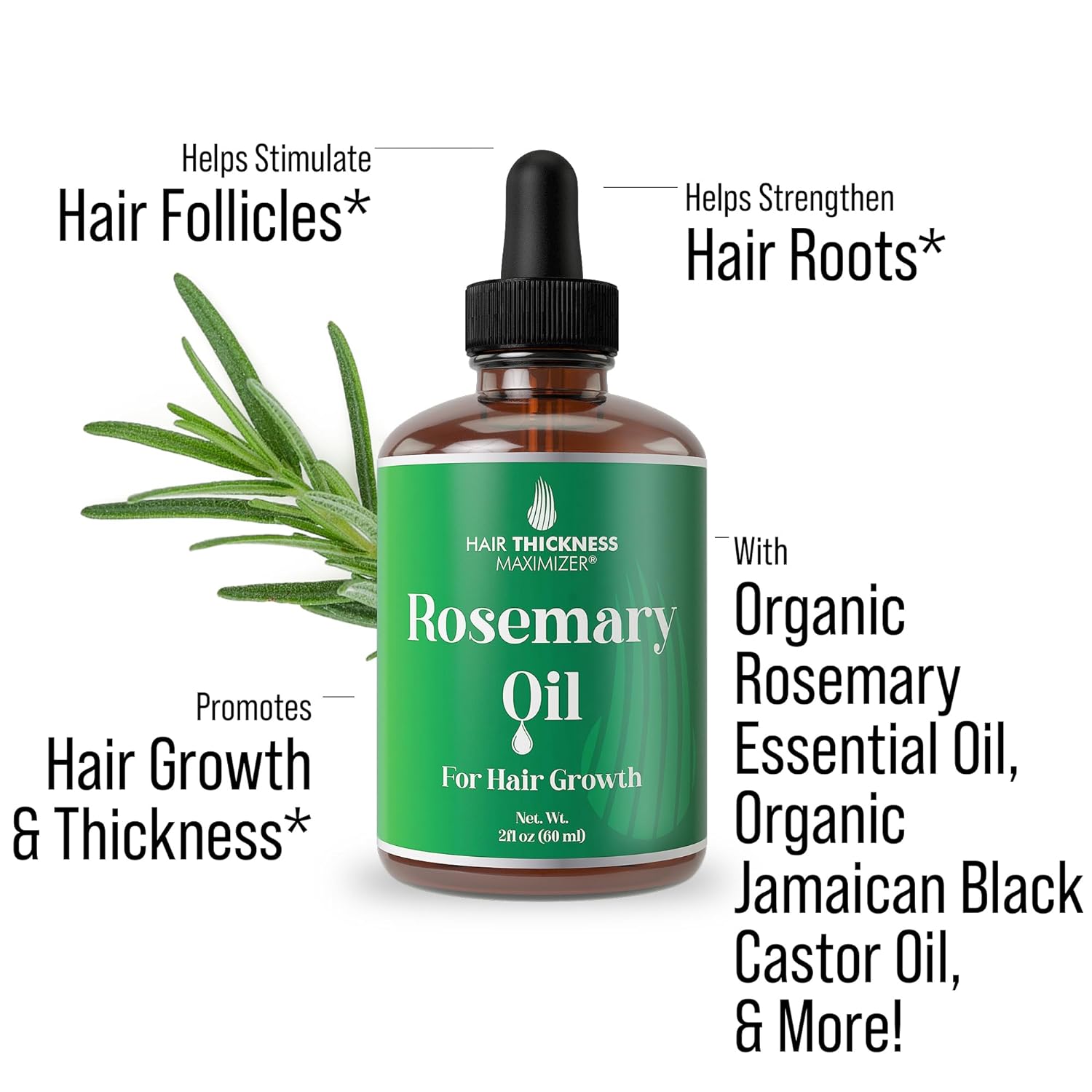 Rosemary Oil for Hair Growth For Men + Women - No Harsh Scent or Scalp Burn. Topical Treatment For Hair Loss Prevention, Hair Thickness, Regrowth. With Jojoba, Jamaican Black Castor, Peppermint 2oz 2.00 Ounce (Pack of 1)