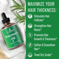 Rosemary Oil for Hair Growth For Men + Women - No Harsh Scent or Scalp Burn. Topical Treatment For Hair Loss Prevention, Hair Thickness, Regrowth. With Jojoba, Jamaican Black Castor, Peppermint 2oz 2.00 Ounce (Pack of 1)