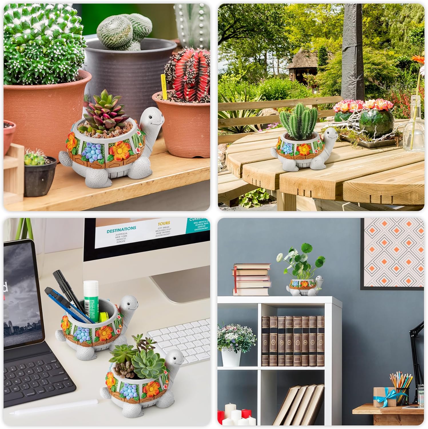 LESES Succulent Plant Pots, Turtle Planter Flower Pots with Drainage Hole, Cute Planting Pots for Cactus, Succulent Planters for Indoor Plants Home Office Garden Flower Pot Gifts for Plants Lover