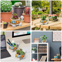 LESES Succulent Plant Pots, Turtle Planter Flower Pots with Drainage Hole, Cute Planting Pots for Cactus, Succulent Planters for Indoor Plants Home Office Garden Flower Pot Gifts for Plants Lover
