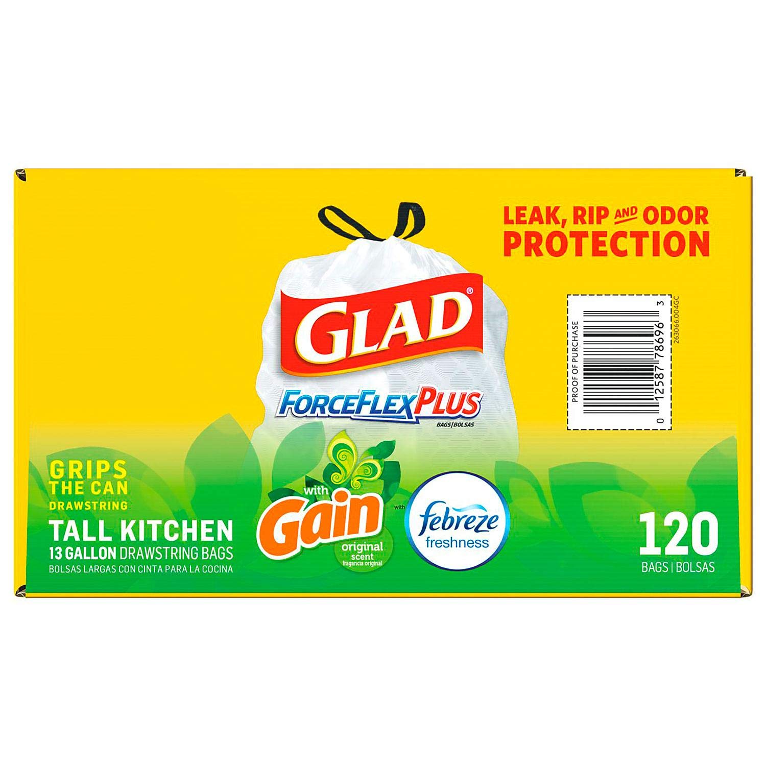 Glad Glad Forceflexplus 13-Gallon Tall Kitchen Drawstring Trash Bags 120 Ct