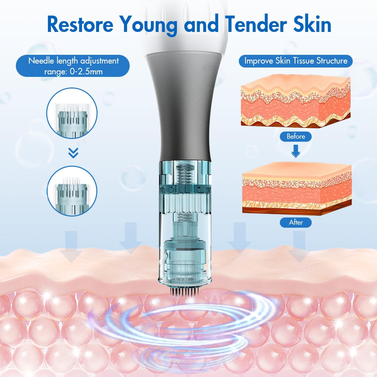 Berber's Treat Professional Wireless Microneedling Pen - with 22 Replacement Cartridges, Adjustable Micro Needling Pen for Home Use, 4pcs 16pin+4pcs 26pin+6pcs 36pin+6pcs 42pin+2pcs Nano.(Gray)