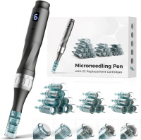 Berber's Treat Professional Wireless Microneedling Pen - with 22 Replacement Cartridges, Adjustable Micro Needling Pen for Home Use, 4pcs 16pin+4pcs 26pin+6pcs 36pin+6pcs 42pin+2pcs Nano.(Gray)