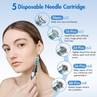 Berber's Treat Professional Wireless Microneedling Pen - with 22 Replacement Cartridges, Adjustable Micro Needling Pen for Home Use, 4pcs 16pin+4pcs 26pin+6pcs 36pin+6pcs 42pin+2pcs Nano.(Gray)