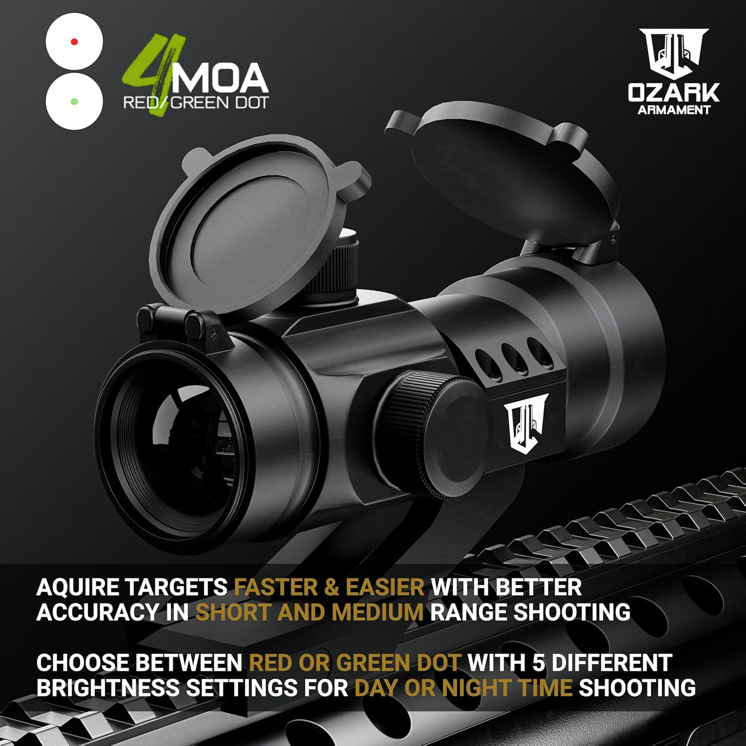 Rhino Red Dot Sight for Rifle - Shotgun Scope, 4MOA Rifle Red Dot Sight, Red Dot Scopes for Rifles & Shotgun Scopes with Green Dot Sight & Red Dot Optics for Rifles, Reflex Sight