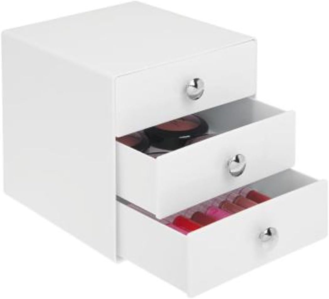 iDesign 3-Drawer Plastic Vanity Organizer, Compact Storage Organization Drawers Set for Cosmetics, Dental Supplies, Hair Care, Bathroom, Dorm, Desk, Countertop, Office, 6.5" x 6.5" x 6.5", White