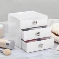 iDesign 3-Drawer Plastic Vanity Organizer, Compact Storage Organization Drawers Set for Cosmetics, Dental Supplies, Hair Care, Bathroom, Dorm, Desk, Countertop, Office, 6.5" x 6.5" x 6.5", White