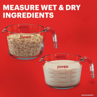 Pyrex 4-Cup Glass Measuring Cup For Baking and Cooking, Dishwasher, Freezer, Microwave, and Preheated Oven Safe, Essential Kitchen Tools 4 Cup
