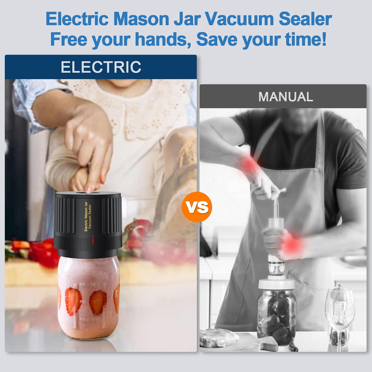 Electric Mason Jar Vacuum Sealer Kit for Wide Mouth and Regular Mouth Mason Jars Black