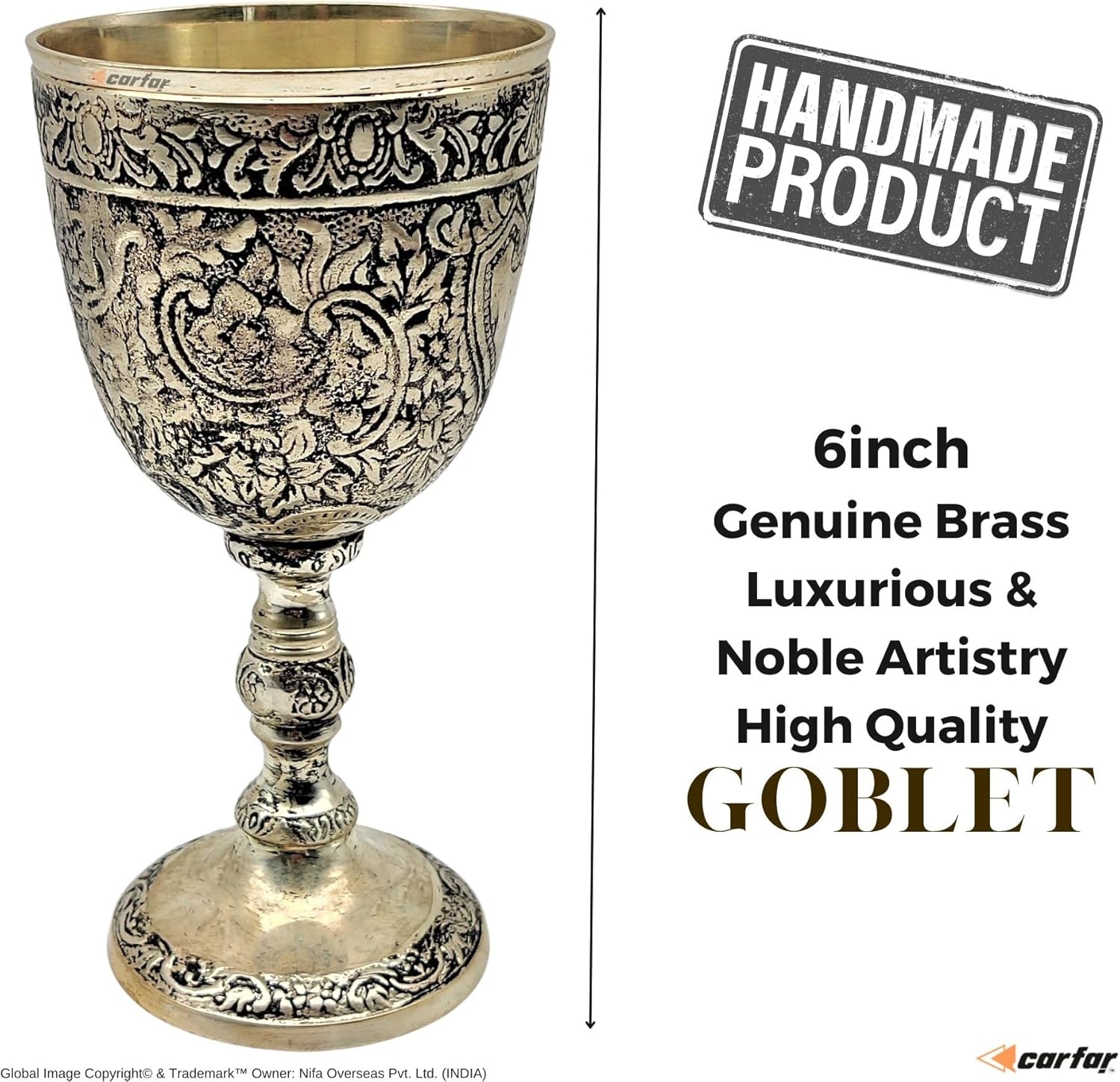 Wine Goblet Cup Solid Brass Embossed Royal Wine Goblet Handmade Vintage Medieval Decor Gothic Chalice Pack of 1