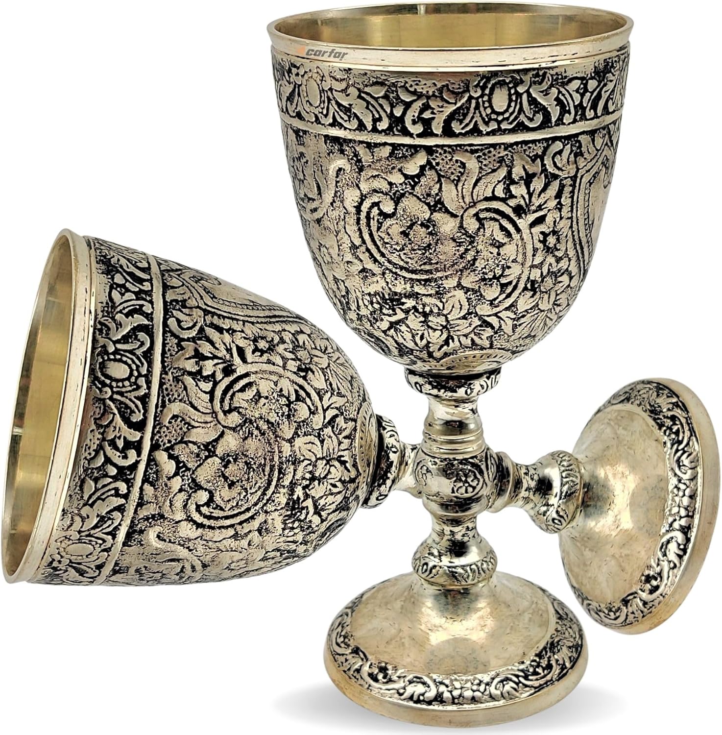 Wine Goblet Cup Solid Brass Embossed Royal Wine Goblet Handmade Vintage Medieval Decor Gothic Chalice Pack of 1