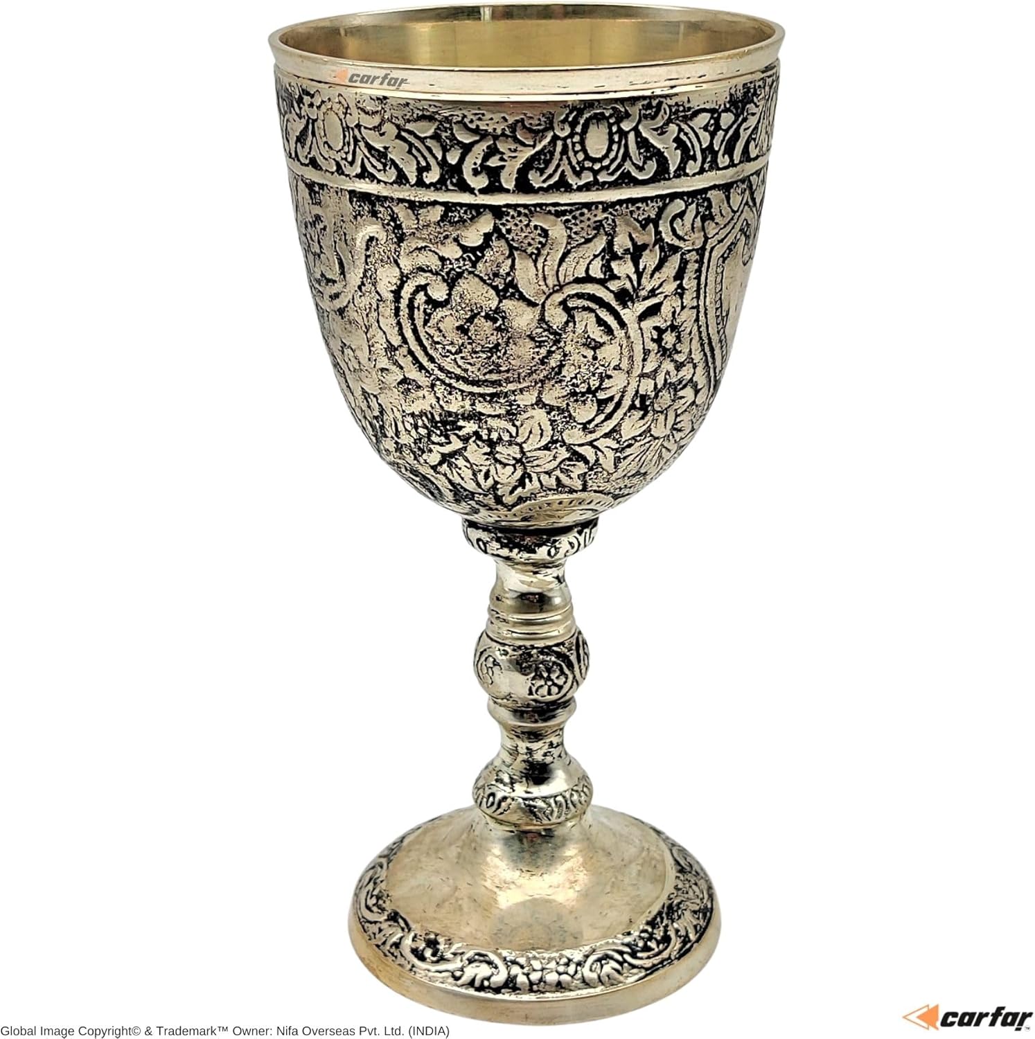 Wine Goblet Cup Solid Brass Embossed Royal Wine Goblet Handmade Vintage Medieval Decor Gothic Chalice Pack of 1