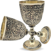 Wine Goblet Cup Solid Brass Embossed Royal Wine Goblet Handmade Vintage Medieval Decor Gothic Chalice Pack of 1