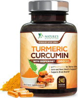Turmeric Curcumin Supplement 1950mg - 95% Curcuminoids with Organic Turmeric & BioPerine Black Pepper Extract for Best Absorption, Nature's Vegan Joint Support, Non-GMO, Bottled in USA - 240 Capsules 240 Count (Pack of 1)