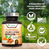Turmeric Curcumin Supplement 1950mg - 95% Curcuminoids with Organic Turmeric & BioPerine Black Pepper Extract for Best Absorption, Nature's Vegan Joint Support, Non-GMO, Bottled in USA - 240 Capsules 240 Count (Pack of 1)