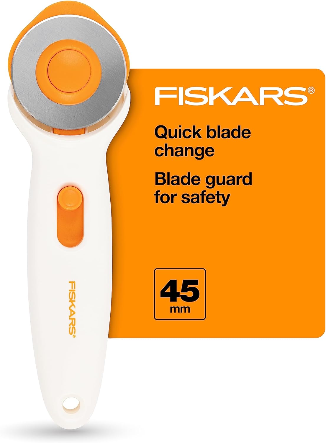 Fiskars 45mm Rotary Cutter for Fabric, Premium Steel Stick Fabric Cutter Cuts Through Multiple Layers, Right and Left Handed, Easy and Safe Blade Change, Arts and Crafts, Sewing and Quilting Tools Premium Stick 45mm Premium Steel Quick Blade Change SoftGrip Stick