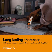 Fiskars 45mm Rotary Cutter for Fabric, Premium Steel Stick Fabric Cutter Cuts Through Multiple Layers, Right and Left Handed, Easy and Safe Blade Change, Arts and Crafts, Sewing and Quilting Tools Premium Stick 45mm Premium Steel Quick Blade Change SoftGrip Stick