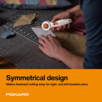 Fiskars 45mm Rotary Cutter for Fabric, Premium Steel Stick Fabric Cutter Cuts Through Multiple Layers, Right and Left Handed, Easy and Safe Blade Change, Arts and Crafts, Sewing and Quilting Tools Premium Stick 45mm Premium Steel Quick Blade Change SoftGrip Stick