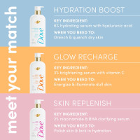 Dove Serum Body Wash Glow Recharge illuminates & Exfoliates skin with brightening Vitamin C Serum 18.5 Fl Oz