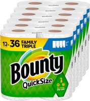 Bounty Quick-Size Paper Towels, White, 12 Family Triple Rolls = 36 Regular Rolls White 140 sheet (Pack of 12)