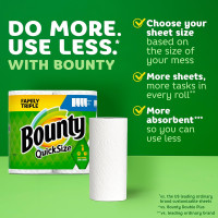 Bounty Quick-Size Paper Towels, White, 12 Family Triple Rolls = 36 Regular Rolls White 140 sheet (Pack of 12)