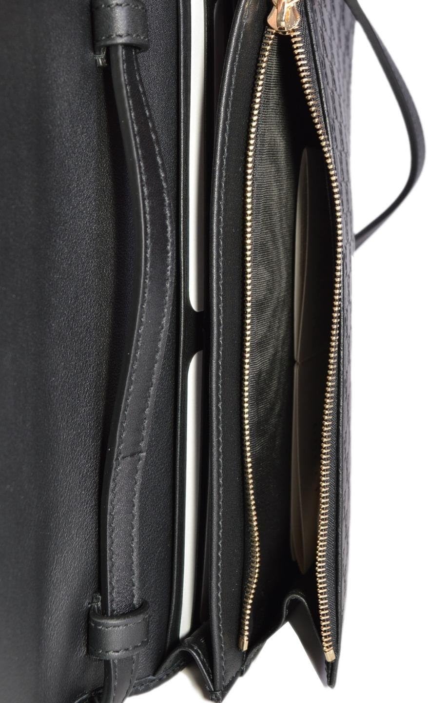 Gucci Women's Leather Micro GG Guccissima Mini Crossbody Wallet Bag Purse (Black)
