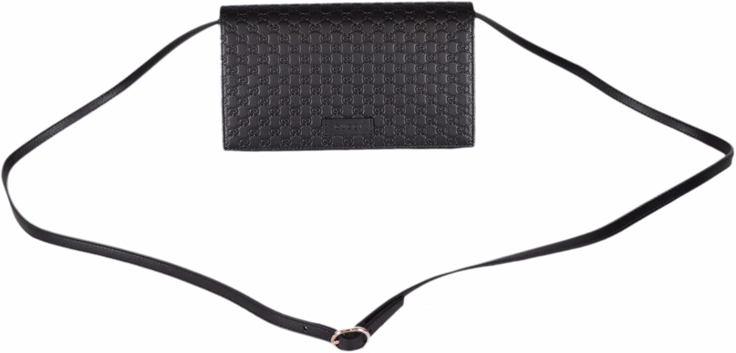 Gucci Women's Leather Micro GG Guccissima Mini Crossbody Wallet Bag Purse (Black)