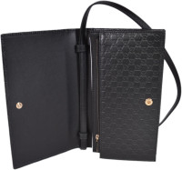 Gucci Women's Leather Micro GG Guccissima Mini Crossbody Wallet Bag Purse (Black)