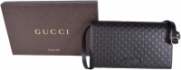 Gucci Women's Leather Micro GG Guccissima Mini Crossbody Wallet Bag Purse (Black)