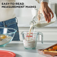 Pyrex 3 Piece Glass Measuring Cup Set, Includes 1-Cup, 2-Cup, and 4-Cup Tempered Glass Liquid Measuring Cups, Dishwasher, Freezer, Microwave, and Preheated Oven Safe, Essential Kitchen Tools