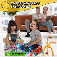 Robot Sensory Travel Toys 4Pcs for Toddlers Kid Boy Year Old Ages 3 4 5 6 7 8 9, Airplane Activities Suction Autism Pop Tube Fidget Toys Autistic Stocking Easter Basket Stuffer Valentine Gift for Kids 4 Robot