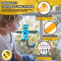 Robot Sensory Travel Toys 4Pcs for Toddlers Kid Boy Year Old Ages 3 4 5 6 7 8 9, Airplane Activities Suction Autism Pop Tube Fidget Toys Autistic Stocking Easter Basket Stuffer Valentine Gift for Kids 4 Robot